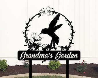 Personalized Metal Garden Sign: Floral Bird Art, Gardener Gift