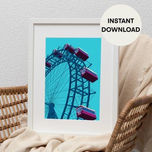 Vienna Ferris Wheel Art Print, Minimalist Wiener Riesenrad Travel Wall Art Decor, Austria Europe Travel Illustration Wall Poster
