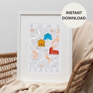Colisée fontaine de Trevi panthéon Rome carte affiche de voyage italie amateurs d'art mural impression cadeau de vacances pour la maison et la décoration de bureau