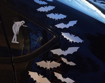 Bat Car Decal Set: Gothic Halloween Decor - Chrome or Black Vinyl