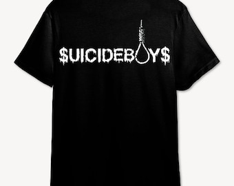 May include: Black t-shirt with a white graphic of the text "$UICIDEBOY$" and a noose.