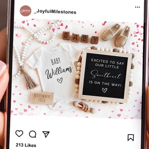 Valentine Pregnancy Announcement Digital for Social Media, Valentine&#39;s Day Expecting in 2023, Simple Gender Neutral Baby Announcement