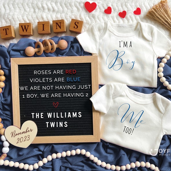 Twin Boys Pregnancy Announcement Digital, Editable Template, Neutral Twin Boys Reveal for Social Media, Boys Twin Reveal