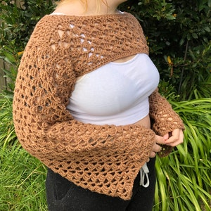 Crochet Fishnet Sleeves Crop Top, Y2k Knitted Crop Top, Long