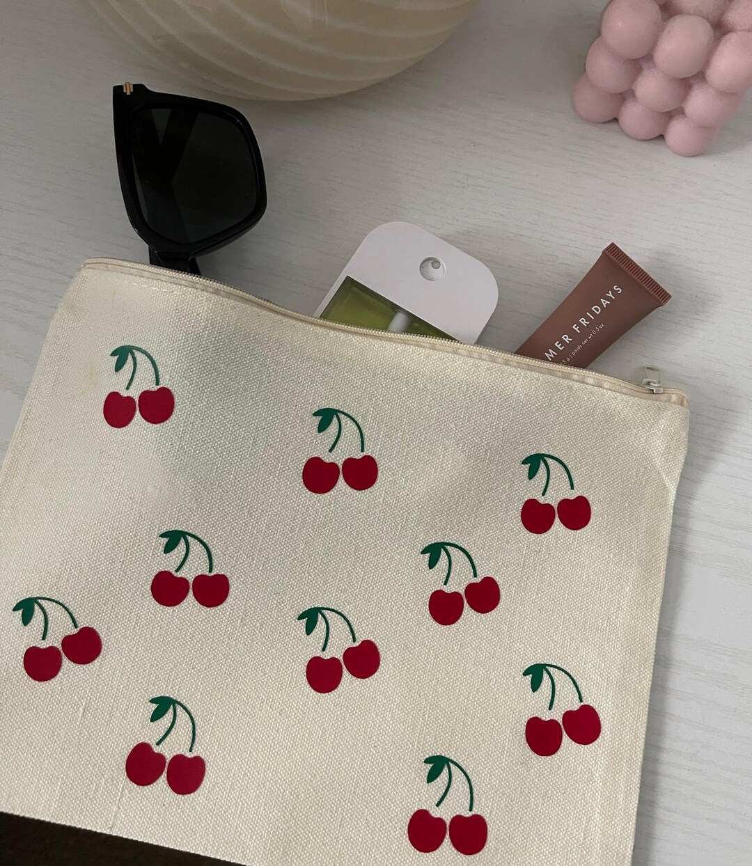 Cherry Makeup Bag / Canvas Pencil Bag Vintage Cosmetic Etsy