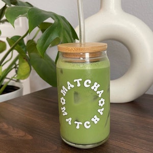 Matcha lover glass iced Matcha Beer Can Glass Cup | 16oz Matcha Glass | Trendy Matcha Glass | Chic Matcha Glass | Matcha cup gift