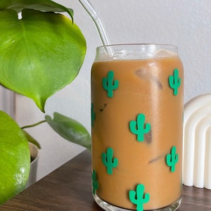 Cowboy Glass Cup with Bamboo lid and Glass Straw, 16oz Beer Can Glass Cup, Iced Coffee Glass Cup, Soda Glass Can, Cowboy Wrap