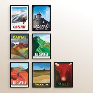 Lot de 7 cartes d'art Le Cantal   14,8 x 21