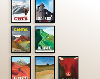 Lot de 7 cartes d'art Le Cantal   14,8 x 21