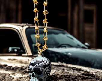 Skull with Bandana Rear View Mirror Pendant