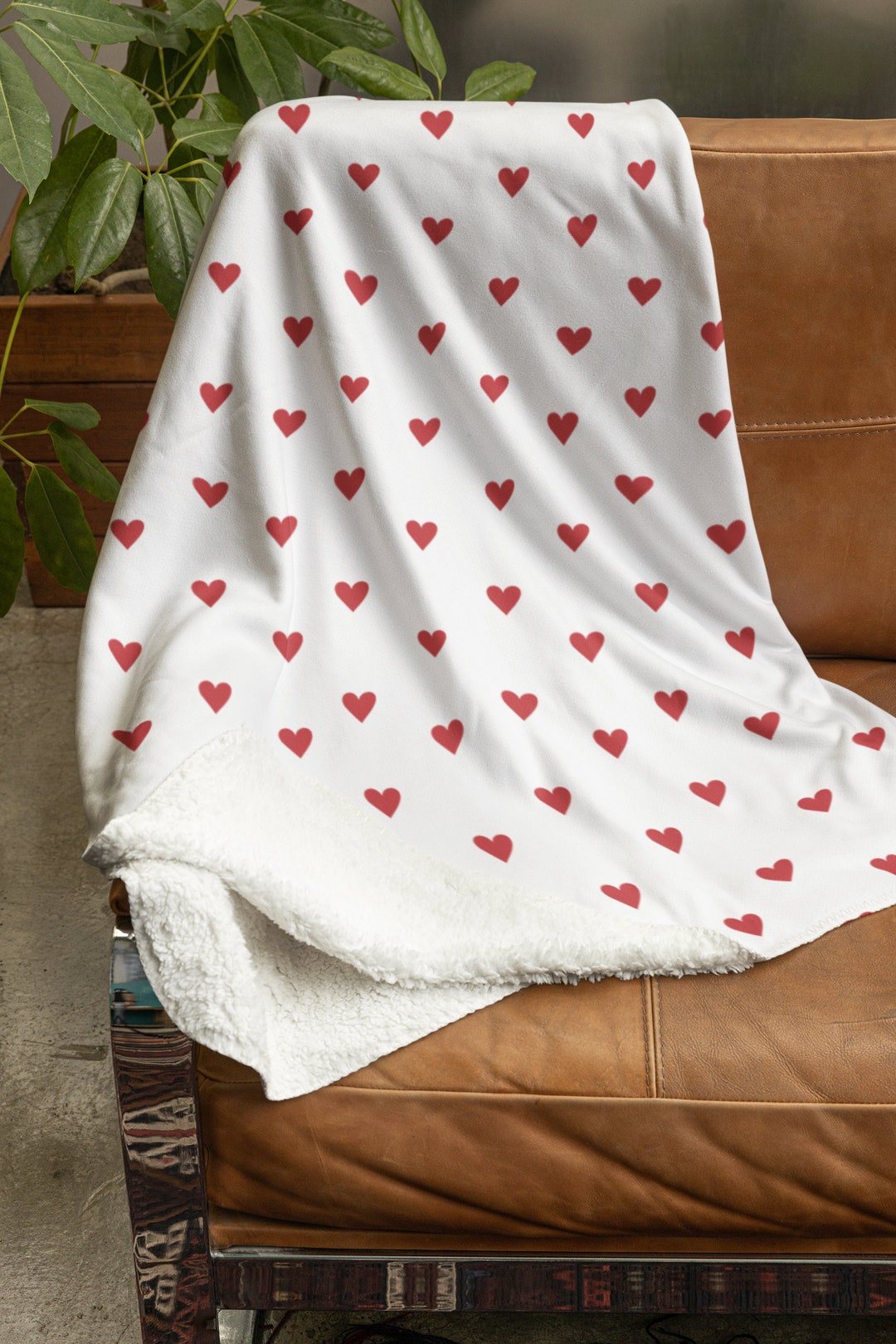 Red Hearts, Sherpa Fleece Blanket, Valentines Day Blanket, Gifts for