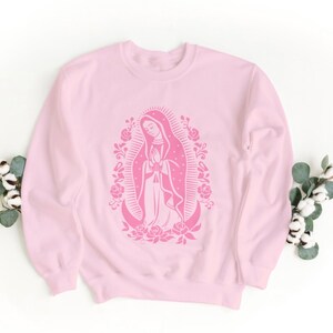 Virgencita Crewneck, Virgen De Guadalupe, Morenita, Suéter, Pink Crewneck, RTS