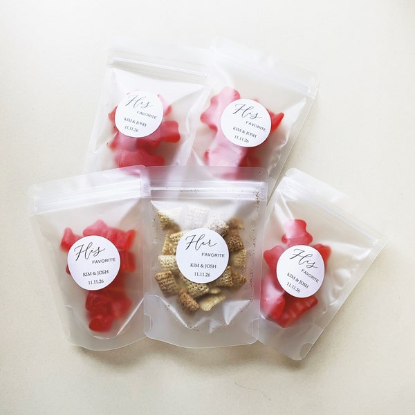 20 Wedding Candy Favor Bags and Stickers - Her Favorite, His Favorite, Our Favorite - EMPTY Bags with Printed Labels - DIY Candy Favor