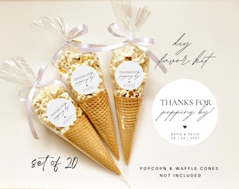 20 Popcorn Favor Bags with Personalized Stickers - Customized Wedding Favor Bags - DIY Favors for Engagement, Birthday Party, Baby Shower