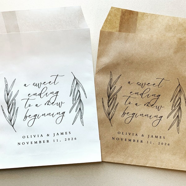 25 A Sweet Ending To A New Beginning Favor Bag || Personalized wedding favor bag, Coffee bag, Cookie bag, Donut bag, Reception favor bag