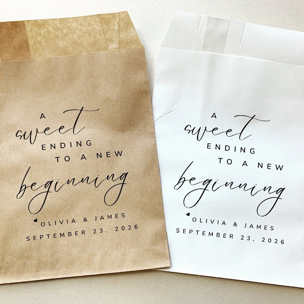 25 A Sweet Ending To A New Beginning Favor Bag || Personalized wedding favor bag, Coffee bag, Cookie bag, Donut bag, Reception favor bag