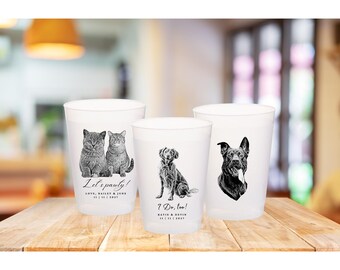 Personalisierter Haustier Aufkleber | Personalisierter Haustier Aufkleber | Doggie Aufkleber | Haustier Hochzeit gefrostete Tassen | Hunde Hochzeit Plastikbecher, Custom Frosted Haustier Becher