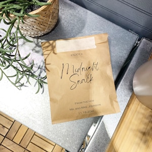 25 Enjoy A Midnight Snack Favor Bag || Personalized wedding favor bag, Coffee bag, Cookie bag, Donut bag, Reception favor bag