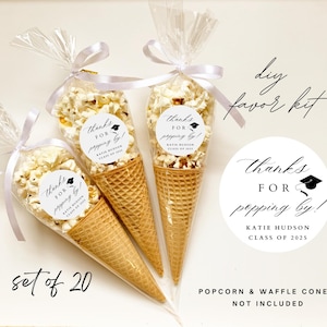 20 Thanks For Popping By Graduation Popcorn Favor Bags with Personalized Stickers - Customized Wedding Favor Bags - DIY Favor for Graduation