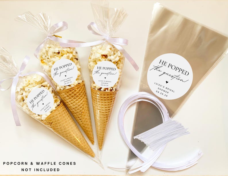 20 He Popped the Question Popcorn Favor Bags With Personalized Stickers ...