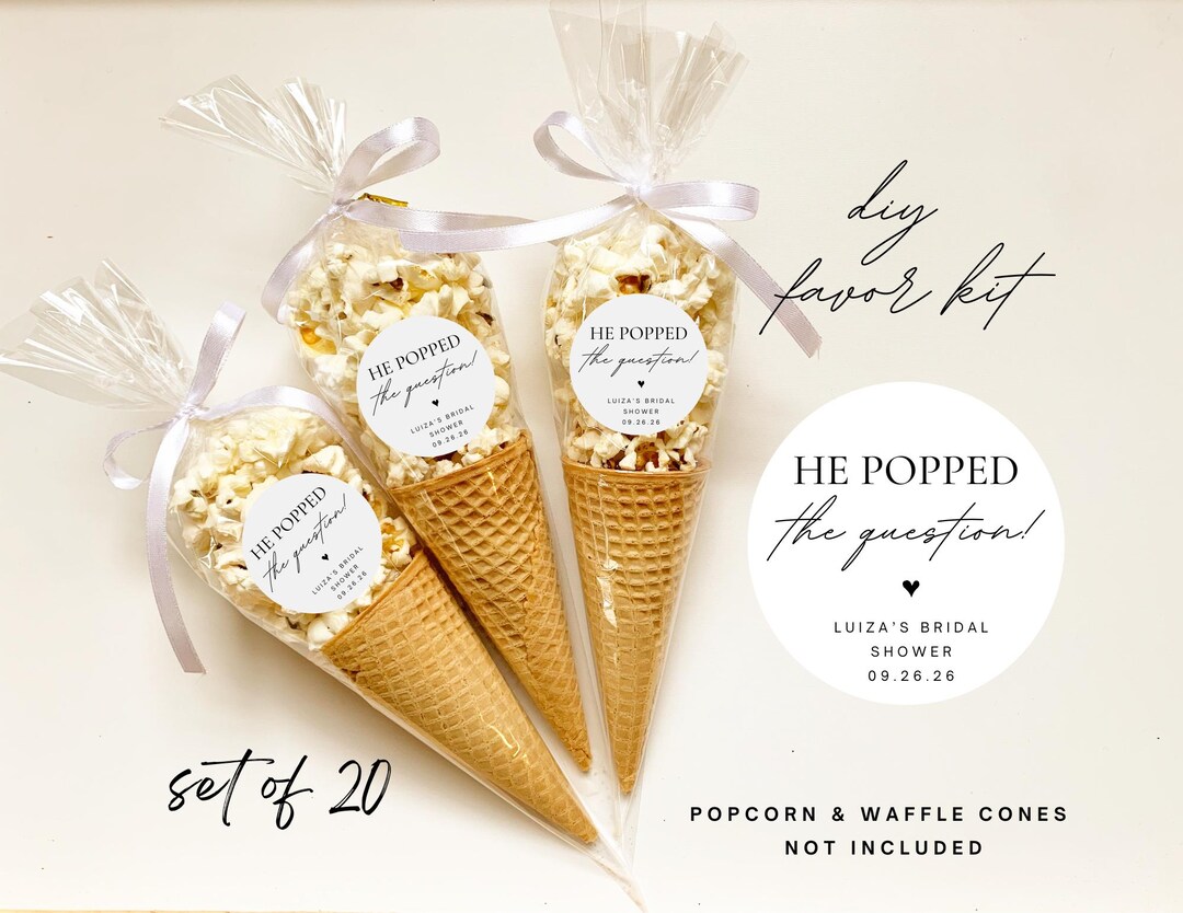 20 He Popped the Question Popcorn Favor Bags With Personalized Stickers ...