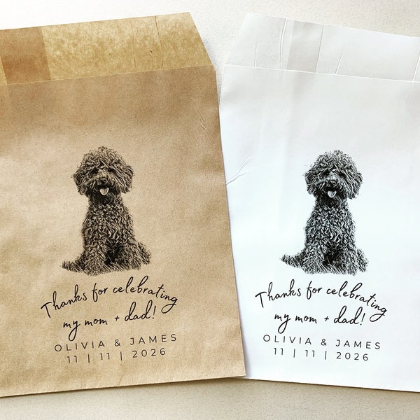 25 Wedding Favors Bags | Custom Pet Favor Bag | Thanks for Celebrating my Mom & Dad | Doggie Bag