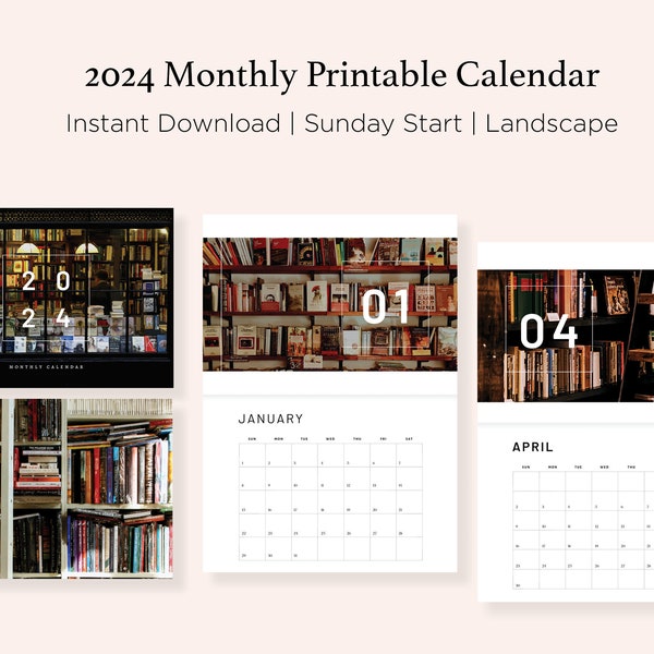 2024 Bookstore Aesthetic Wall Calendar - Bring the cozy ambiance of your favourite bookstore into your home with this wall calendar