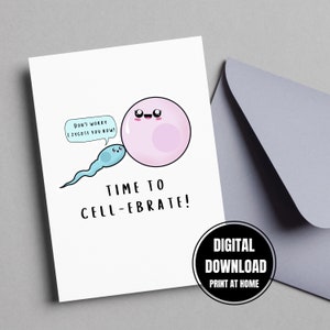 Schwangerschafts-Glückwunschkarte, von der Wissenschaft inspirierter Humor, Babypartykarte, ideal für Biologie-Liebhaber, Spermien und Eizellen, digitaler Download