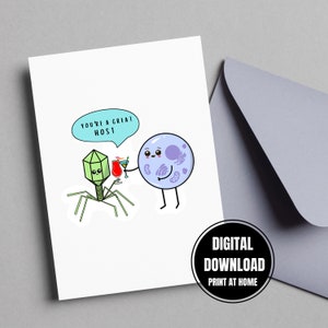 Cartão de imunologia de ótimo anfitrião, humor inspirado na ciência, obrigado de anfitrião de festa, ótimo para amantes de biologia celular, download digital