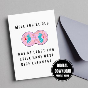 Cartão científico para impressão com decote agradável, cartão de aniversário de biologia, humor genético, cartão comemorativo para amantes de biologia, download digital