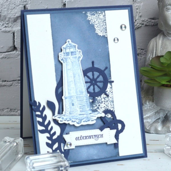 Maritime Glückwunschkarte Leuchtturm