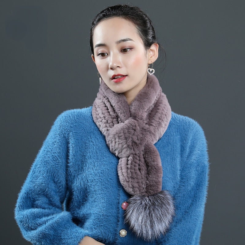 Women's knitted Thicken Real Rex Rabbit Fur Scarves Long Neck Warm  Winter Wraps