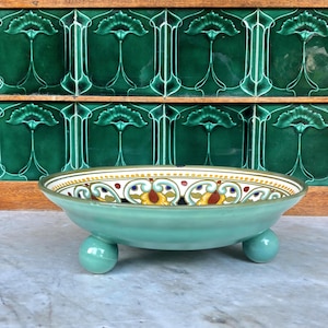 Large Art Deco  Royal Gouda 'Eglon'  decor tri footed bowl Circa early 1930s.