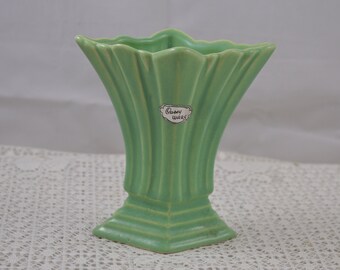Vintage Casey Ware Australian Pottery green vase with original label.