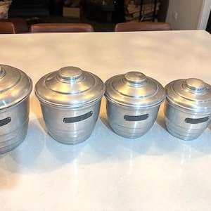 Vintag Australian Set of 5 RACO "Beehive" Aluminium Kitchen Canisters - 1940s