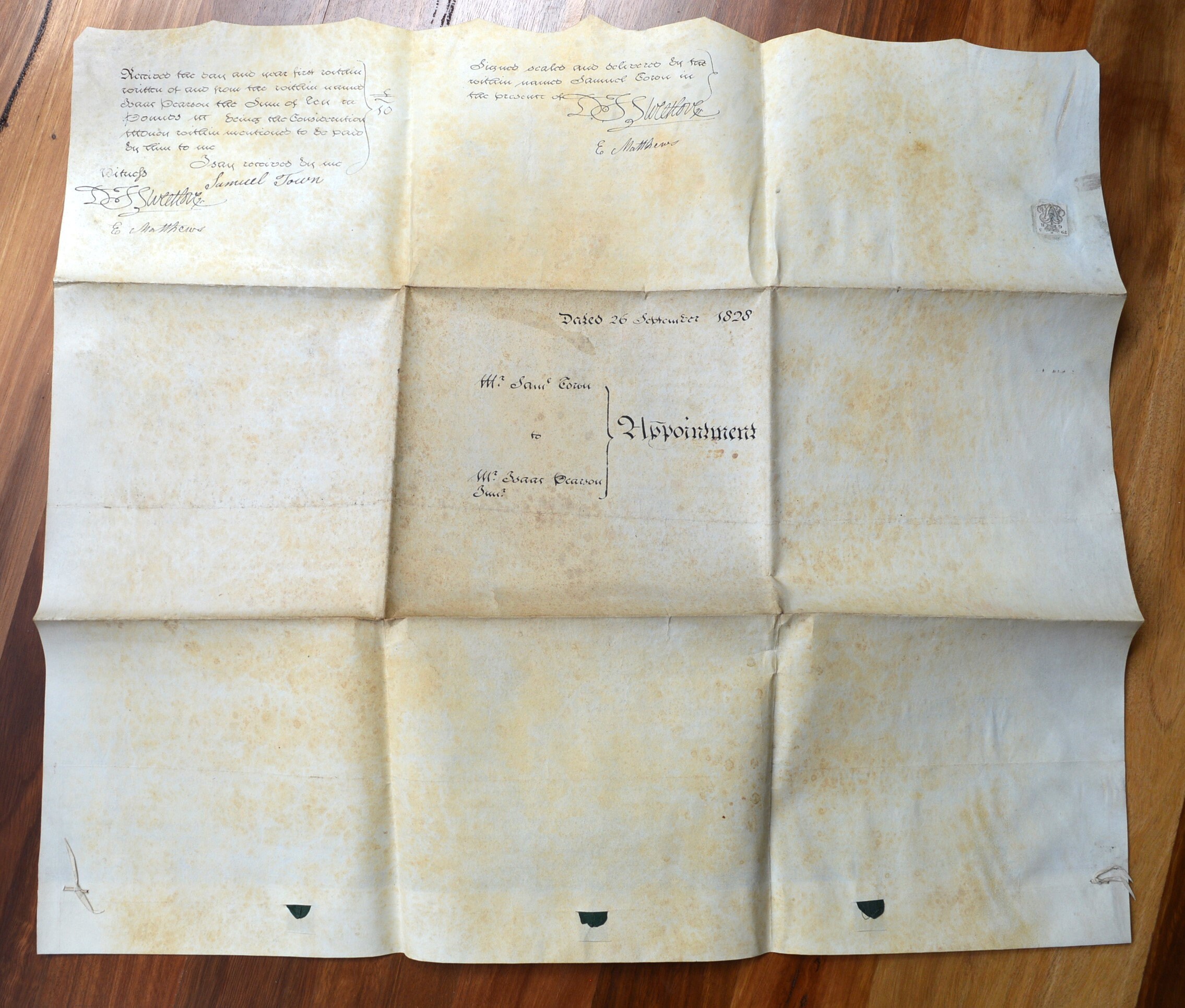 A Beautiful Handwritten Antique 1828 Vellum Indenture Between Samuel