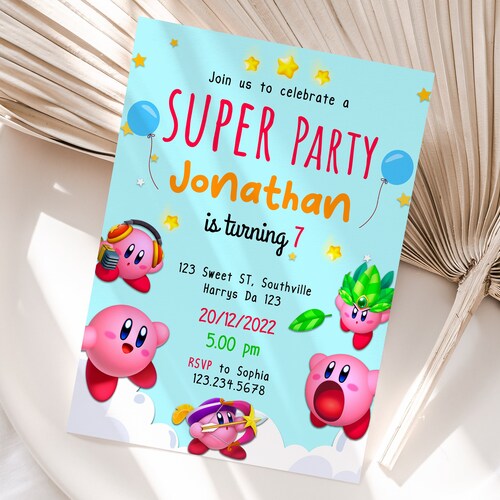 Kirby Printable Birthday Invitation Kit Kirby Digital Etsy Australia