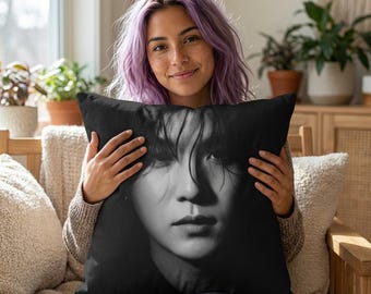 Yoongi Agust D Black Portrait Pillow, Kpop Fan Art Home Decor