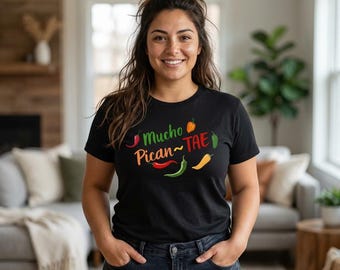 Mucho Pican~Tae Chili Pepper T-Shirt, Spanish V Fan Tee