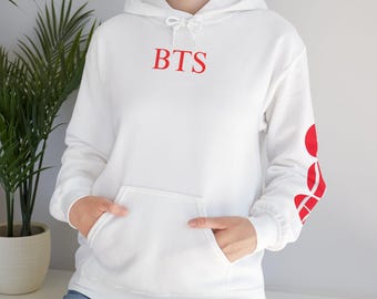 BTS logo Hoodie | Member checklist back print, Sleeve logo sweatshirt