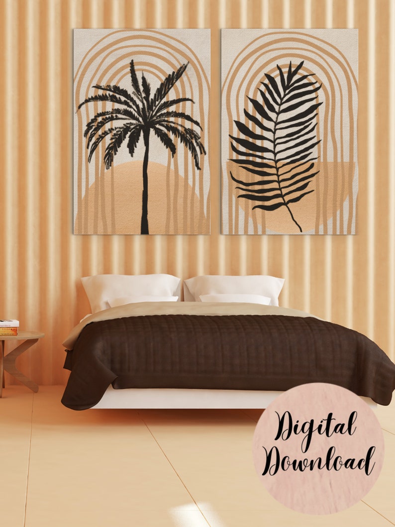 Boho Tropical 2 Set Wall Art Acrylic Art Palm Tree Print Etsy