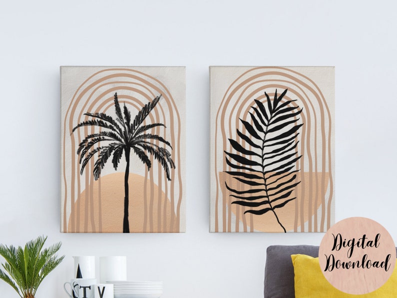Boho Tropical 2 Set Wall Art Acrylic Art Palm Tree Print Etsy