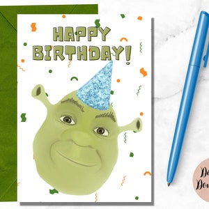 Shrek Birthday Card Shrek Card Shrek Printable Card Kids - Etsy