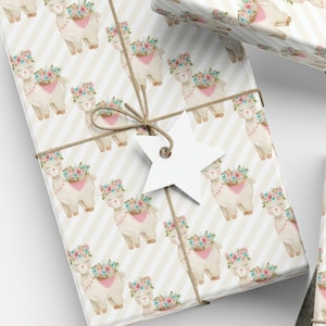 Floral Llama Wrapping Paper, Llama Gift Wrap, Baby Shower Gift Wrap, Llama Gift, Wrapping Paper Roll, Llama Party, Cute Gift Wrap,Boho Llama