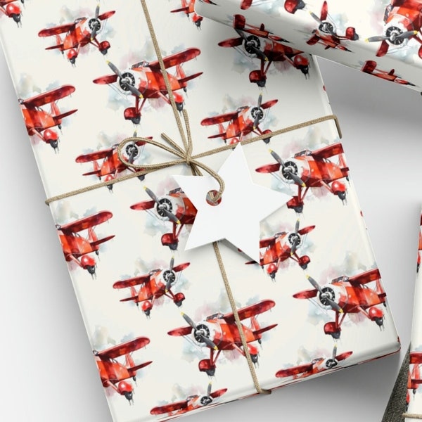 Vintage Airplane Gift Wrap, Wrapping Paper Airplane, Boy Gift Wrap, Red Airplane Gift Wrap, Hot Air Balloon Gift Wrap, Aviation Gift Wrap