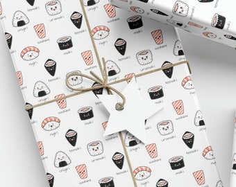 Cute Sushi Wrapping Paper, Sushi Gift Wrap, Sushi Gift Wrapping Paper, Kawaii, Sushi Gift, Sushi Lover, Food Gift Wrap, Novelty Gift Wrap