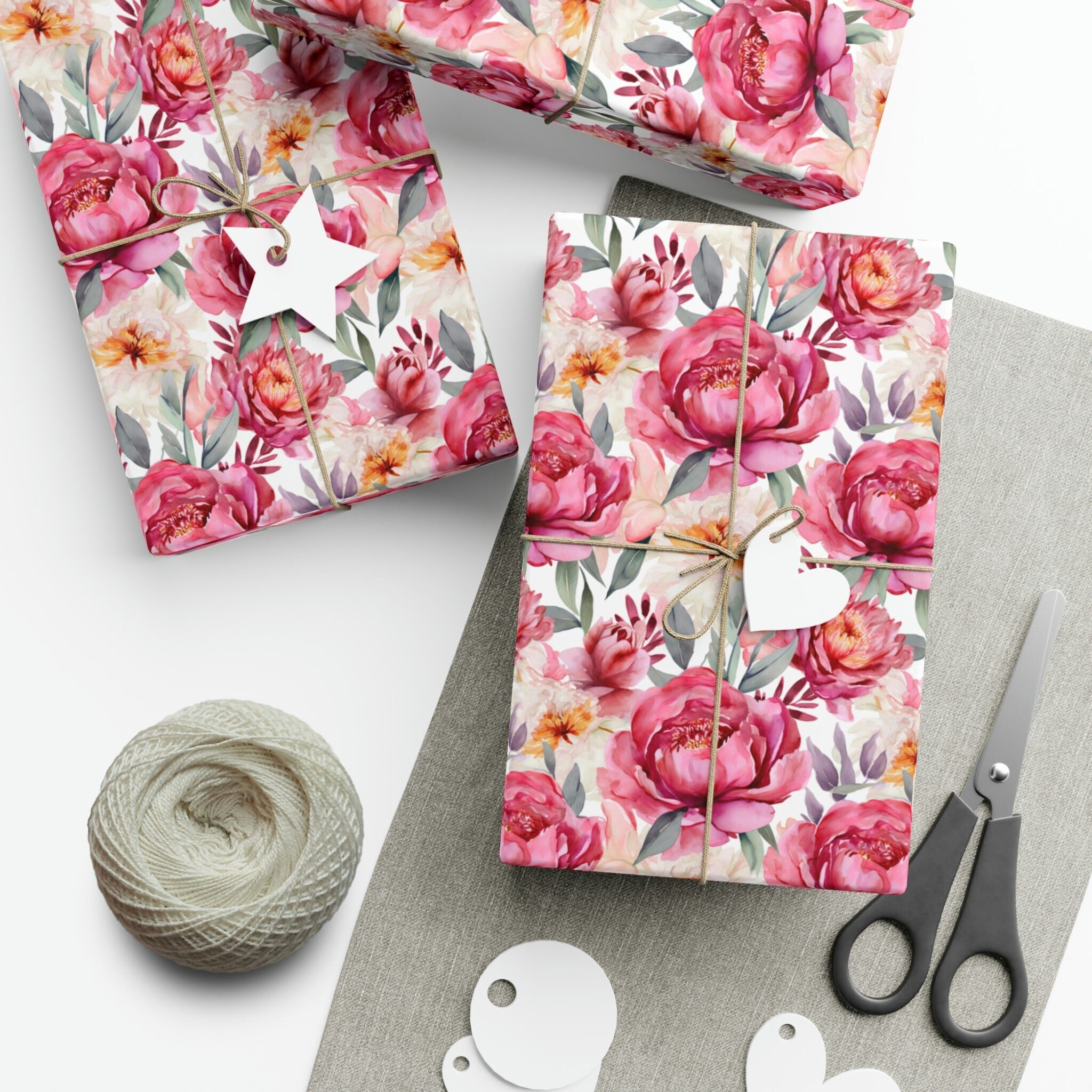 Peony Pattern Wrapping Paper Roll Pink Flower Peony Wedding Flower