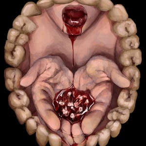 Art Print &quot;Gift&quot;, Teeth, Blood, Surrealism, Suffering, Grotesque, Gross, Horror, Dark Drawing, Suffering