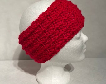 Winter Head Band / Ear Warmer / Hand Made / Crocheted / Red / Adult / Women's