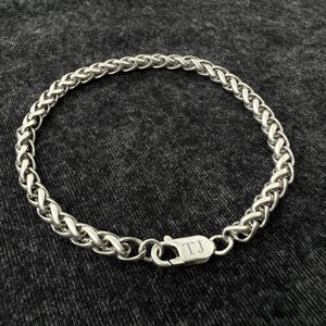 Sterling Silver Wheat Bracelet Custom, Spiga Link Oxidized Chain Bracelet Mens